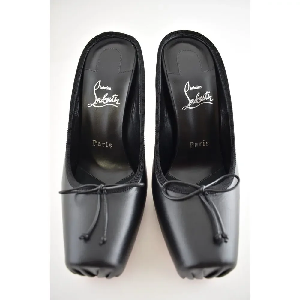 Christian Louboutin Cassia Mule 100 Black Leather Ballet Slip On Heel Pump 36